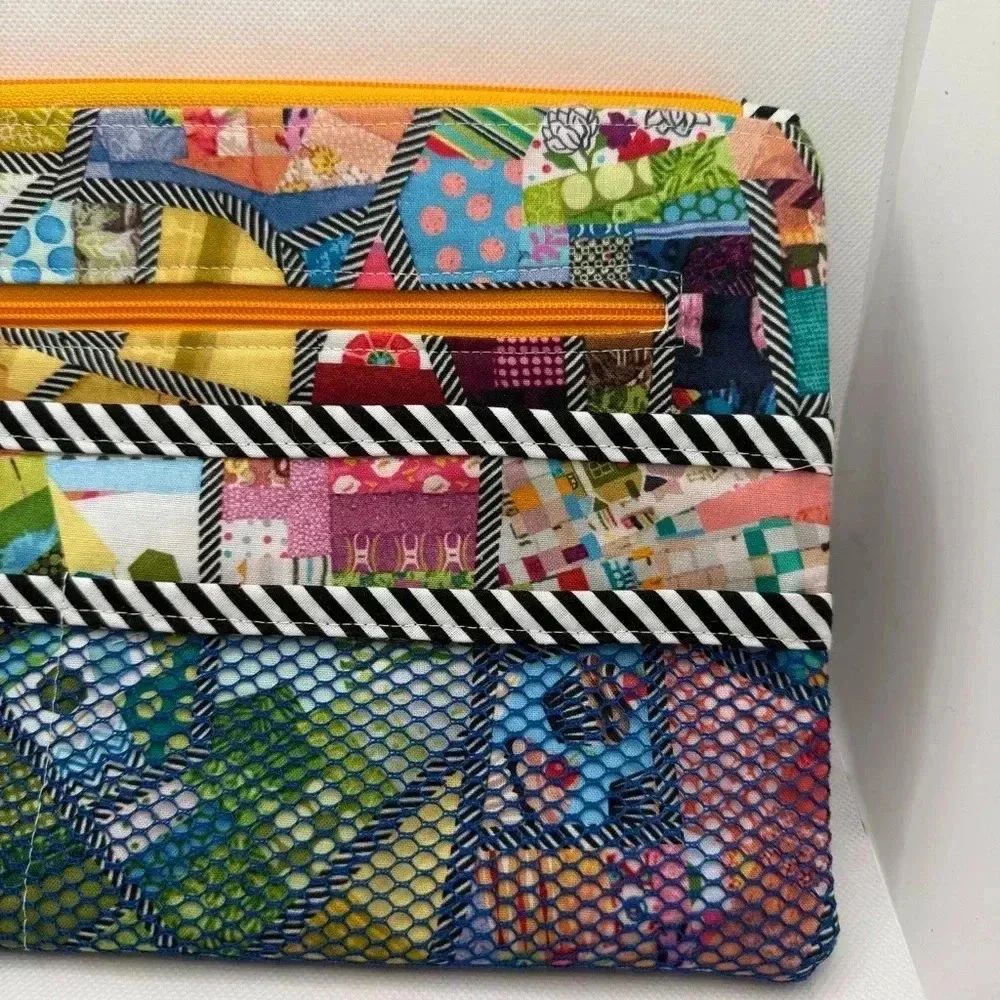 Colorful Patchwork Abstract Geometric Boho Multi Pocket‎ Cosmetic School Bag